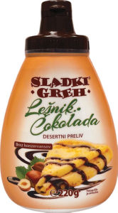 Preliv Sladki greh, lešnik, čokolada, 220 g