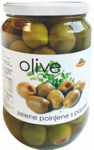 Olive Gran Gusto, zelene, polnjene s pasto paprike, v slanem nalivu, 710 g