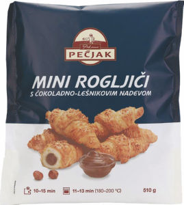 Rogljiči francoski s čokoladnim nadevom, mini, zamrznjeno, 510 g