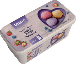 Sladoled Leone, jagoda, vanilja, borovnica, 1 l