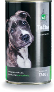 Hrana za pse Tačko, divjačina, pločevinka, 1,24 kg