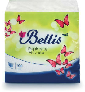 Serviete Bellis, bele, 1slojne, 33x33 cm, 100/1