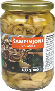 Šampinjoni Tuš, v slanici, rezani, 660 g