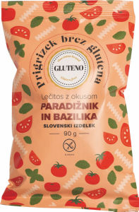Prigrizek brez glutena Gluteno, Lečitos z okusom paradižnika in bazilike, 90 g