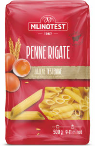Testenine Mlinotest, peresniki, jajčni, Penne rigate, 500 g