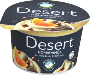 mlečni desert, jogurt s pomarančo in čokoladnimi kroglicami, zelene doline, 150 g