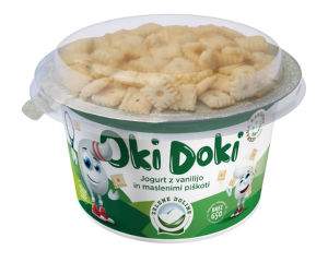 vanilijev jogurt z maslenimi piškoti oki doki, zelene doline, 150 g
