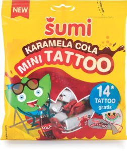 bonboni cola karamela mini, tattoo, šumi, 80 g