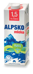 alpsko mleko z dodanim kalcijem in vitaminom d, 1,5% m.m. pol posneto, 1l