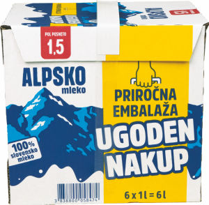 trajno pol posneto alpsko mleko, 1,5 % m.m., ljubljanske mlekarne, 6 x 1 l