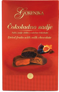 suho sadje oblito z mlečno čokolado, gorenjka, 200 g