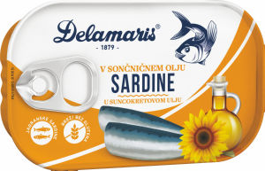sardine v sončničnem olju, delamaris, 90 g