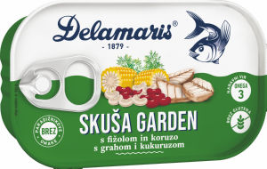 skuša s fižolom in koruzo garden, delamaris, 125g