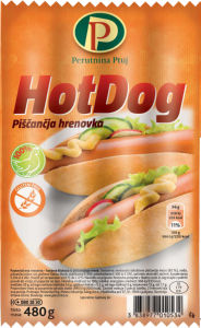 piščančje hrenovke hot dog, perutnina ptuj, pakirano, 480 g