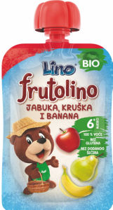 bio kaša frutolino, jabolko, hruška in banana, lino, 100 g