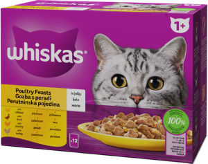hrana za mačke, piščanec, raca, perutnina in puran, whiskas, 12 x 85 g