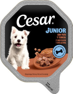 Pašteta Cesar Junior, za pse, puran in teletina, 150 g