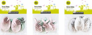 Set posipnih dekoracij Perje, lesen, sort., 2,8 x 4,8 cm, 6/1