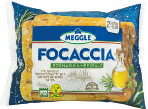 Focaccia Meggle, z rožmarinom in ekstra deviškim oljčnim oljem, 2 x 125 g