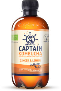 napitek kombucha, ingver in limona, captain kombucha, 400 ml