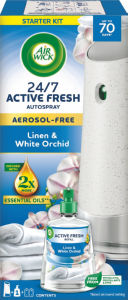 Osvežilec AirWick, Linen & White Orchid, avtomatski, komplet, 228 ml