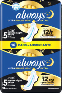 Higienski vložki Always, ultra, secure night, extra, duo, 10/1