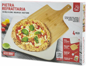 Set Gusto Casa, za peko pice, kamnita plošča, lesen lopar, rezilec, 3/1