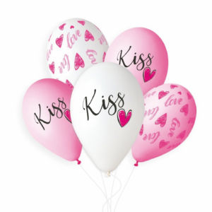 Baloni Love & Kiss, sort., fi 33 cm, 5/1