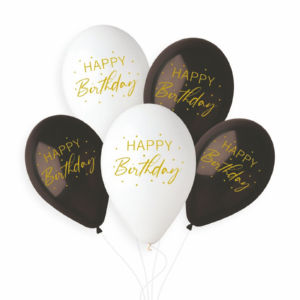 Baloni Happy Birthday, Elegant, črno - beli, fi 33 cm, 5/1