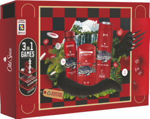 Darilni set Old Spice, Nightpanther, dezodorant v stiku, spray, gel za tuširanje, igralna podloga, figure