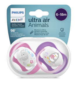 Duda Avent, tolažilna, Ultra air, silikon, 6-18 m, Ž, Slon/Pingvin, 2/1