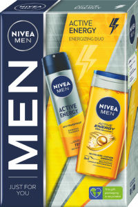 Darilni set Nivea Men, Active Energy, deodorant v spreju, gel za prhanje